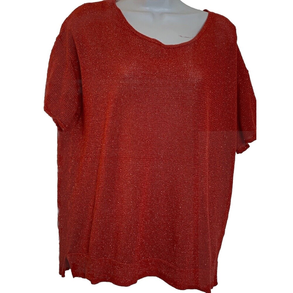 Chicos Size 3 Knitted Orange Short Sleeve top knit Womens (11)